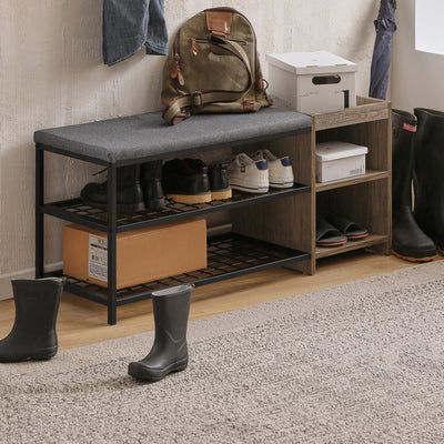 SoBuy FSR113-N Étagère à Chaussures, Banc de Vestiaire Étroit, avec Coussin Rembourré, 2 Étagères en Maille et 2 Compartiment Ouvert