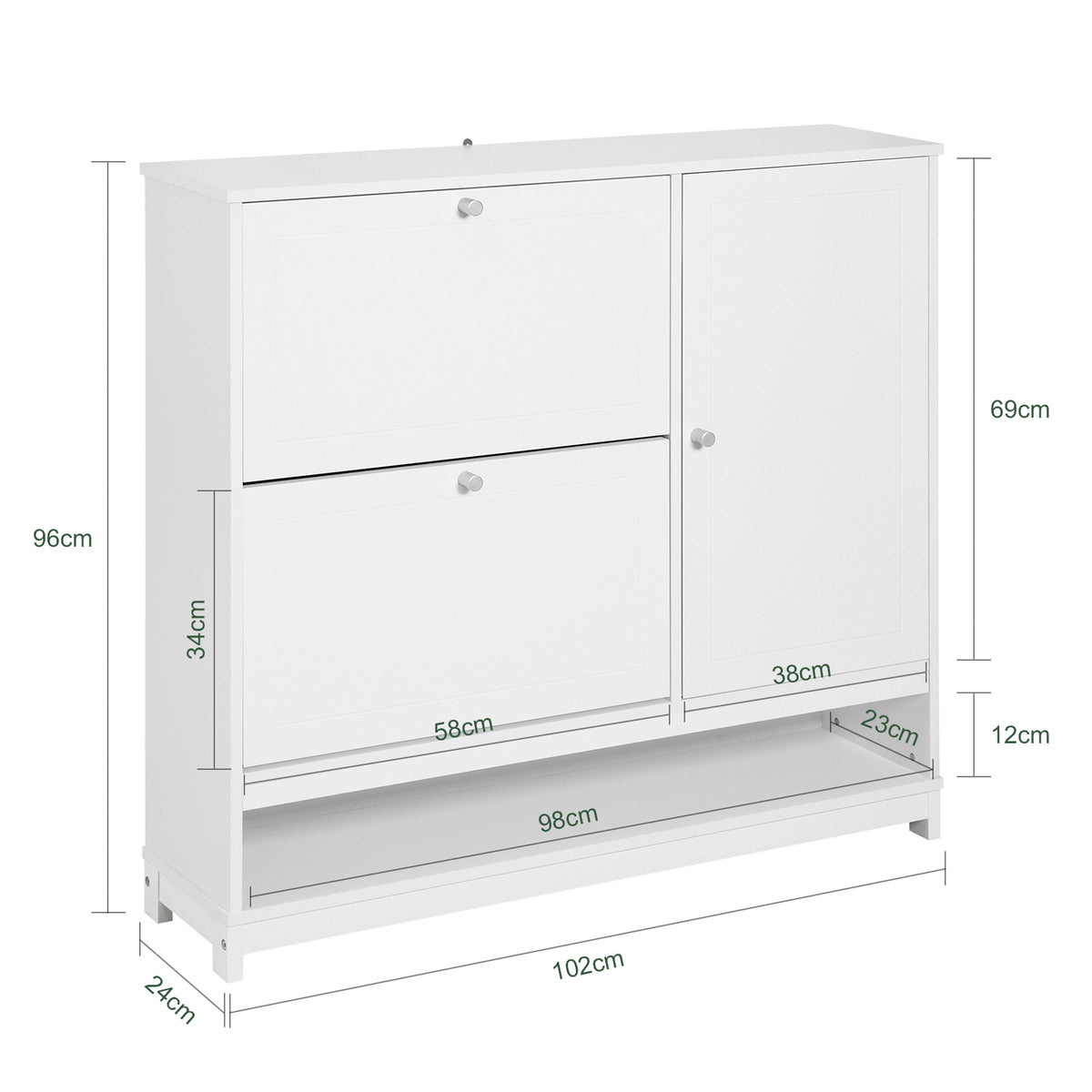 SoBuy FSR114-W Armoire à Chaussures 2 Abattants, 1 Porte et 1 Compartiment Ouvert pour Entrée Couloir – Blanc