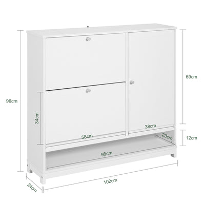 SoBuy FSR114-W Armoire à Chaussures 2 Abattants, 1 Porte et 1 Compartiment Ouvert pour Entrée Couloir – Blanc