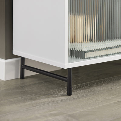 SoBuy FSR115-W Banc à Chaussures avec Coussin Rembourré, 4 Compartiments et 2 Portes Coulissantes en Verre pour Entrée – 110x34x46 cm, Blanc