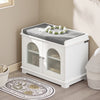 SoBuy FSR121-W Banc pentru Pantofi cu Pernă Căptușită, 2 Uși din Sticlă și 4 Rafturi pentru Hol – 60x35x45 cm, Alb