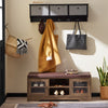SoBuy FSR122-N Banc de Rangement, Meuble à Chaussures d'Entrée avec Assise Coussin Rembourré, 2 Porte Vitrée et 6 Étagères, Marron Rustique