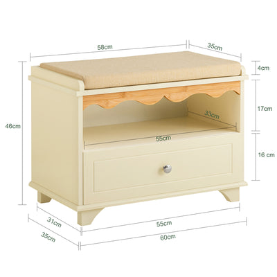 SoBuy FSR123-MI Banc de Rangement, Meuble d'entrée, Banc à Chaussures, Rembourré, 1 Compartiment et 1 Tiroir