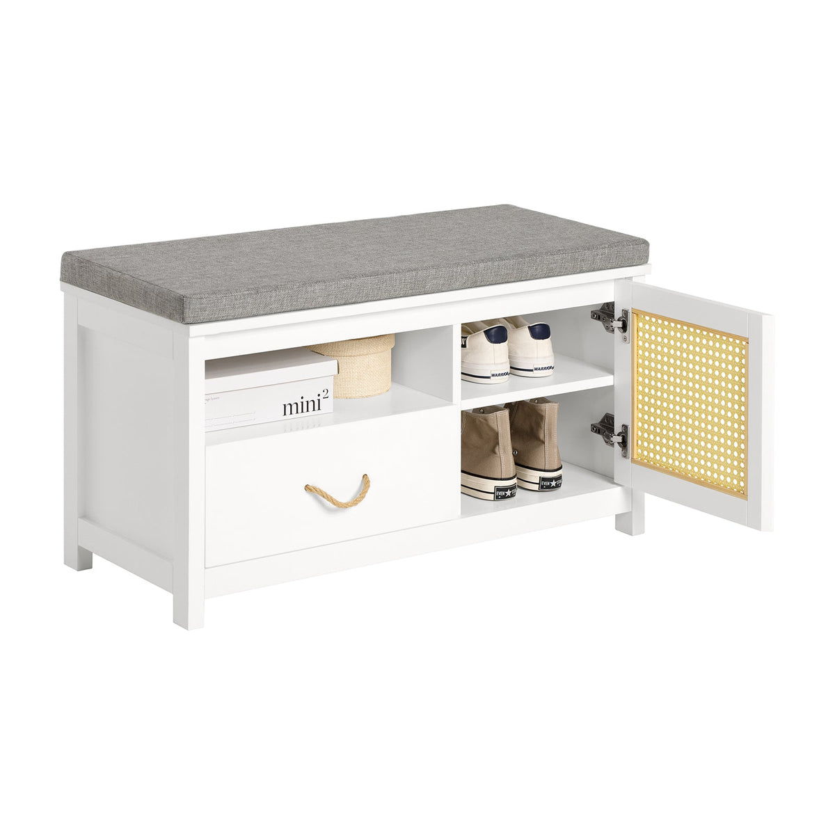 SoBuy FSR126-W Banc à Chaussures avec Coussin Rembourré et Rangement pour Entrée Couloir – 81x36x46 cm, Blanc