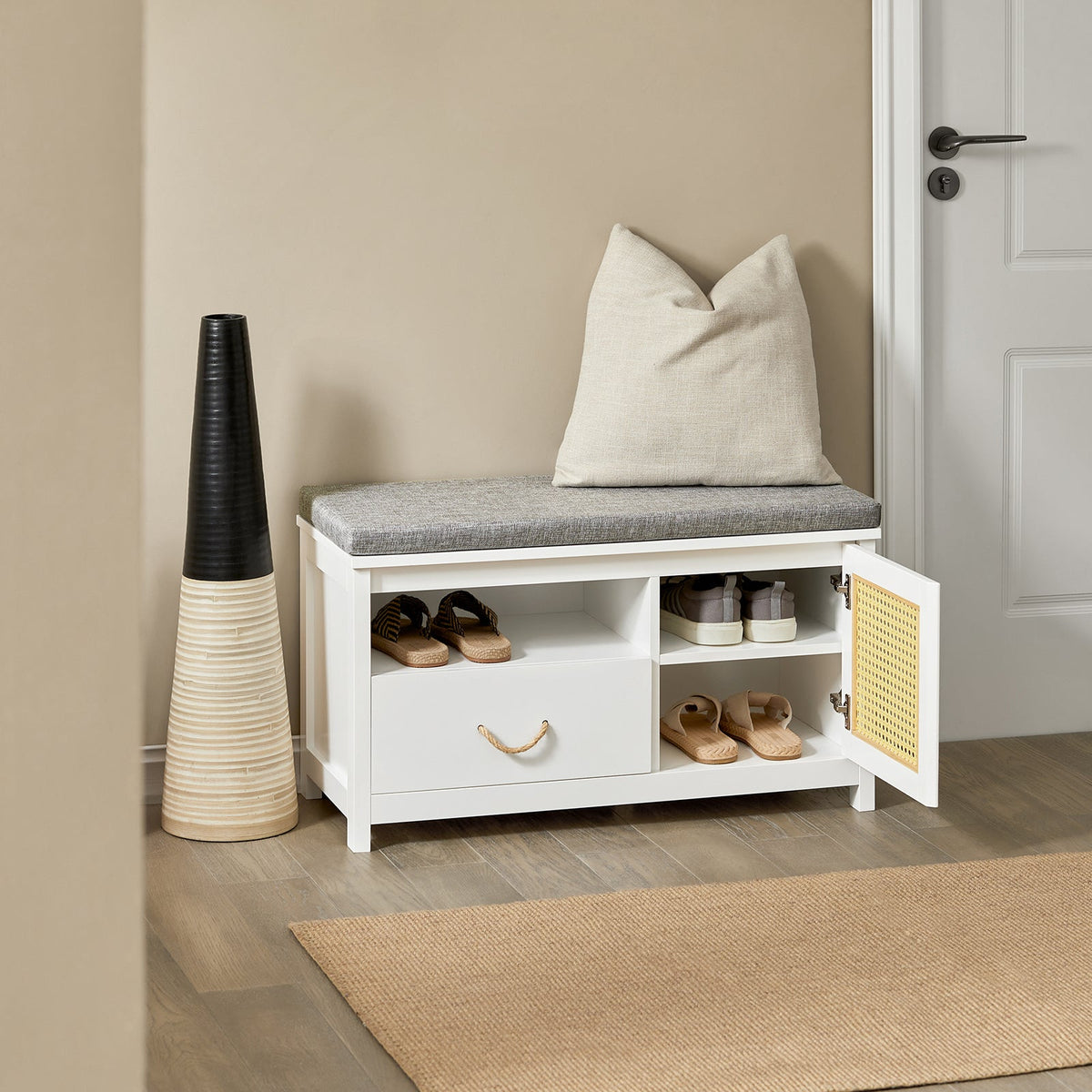 SoBuy FSR126-W Banc pentru Pantofi cu Pernă Căptușită și Spațiu de Depozitare pentru Hol Intrare – 81x36x46 cm, Alb