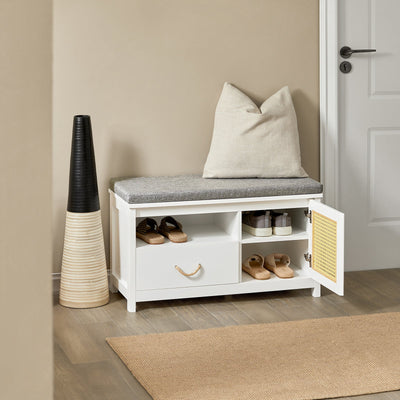 SoBuy FSR126-W Banc pentru Pantofi cu Pernă Căptușită și Spațiu de Depozitare pentru Hol Intrare – 81x36x46 cm, Alb