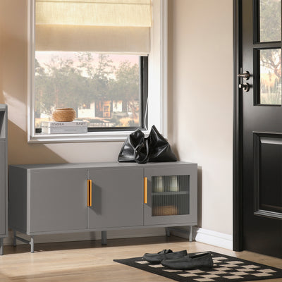 SoBuy FSR130-HG Banc à chaussures, Meuble Bas d'Entrée, Meuble TV, avec 3 Portes et Étagères Réglables