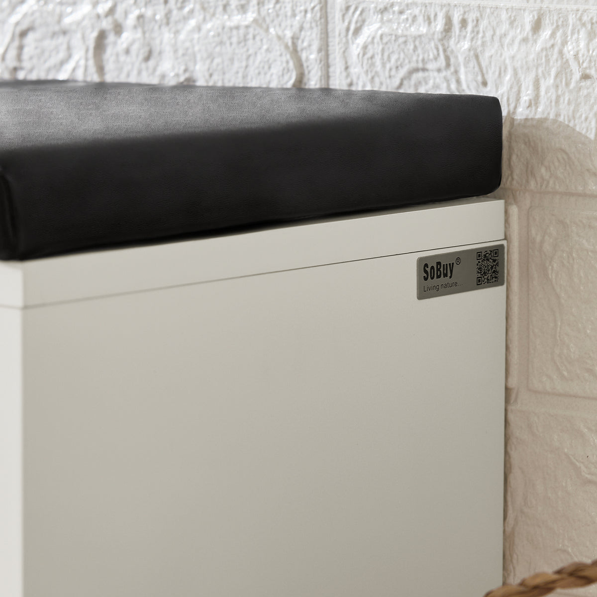 SoBuy FSR132-W Banc pentru Pantofi cu Pernă din PU, 2 Compartimente Rabatabile și 2 Compartimente Deschise, pe Picioare Aurii pentru Hol – 110x26x52 cm, Alb