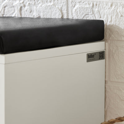 SoBuy FSR132-W Banc pentru Pantofi cu Pernă din PU, 2 Compartimente Rabatabile și 2 Compartimente Deschise, pe Picioare Aurii pentru Hol – 110x26x52 cm, Alb