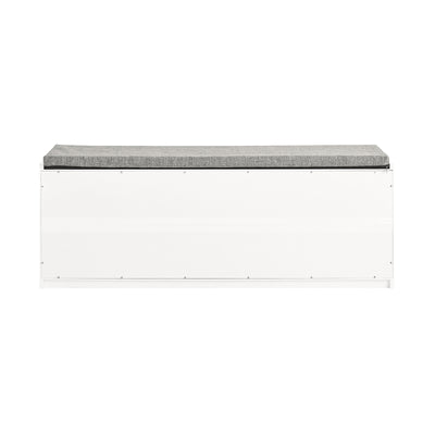 SoBuy FSR133-W Banc à Chaussures avec Porte de Grange Coulissante et 6 Compartiments pour Entrée – 120x35x45 cm, Blanc