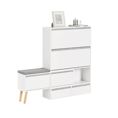 SoBuy FSR134-W Banc à Chaussures Modulable avec Armoire sur Pieds, Meuble d'Entrée – 124x24x126 cm, Blanc