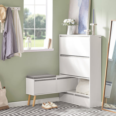 SoBuy FSR134-W Banc pentru Pantofi Modular cu Dulap pe Picioare, Mobilier pentru Hol – 124x24x126 cm, Alb