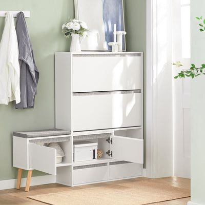 SoBuy FSR134-W Banc pentru Pantofi Modular cu Dulap pe Picioare, Mobilier pentru Hol – 124x24x126 cm, Alb