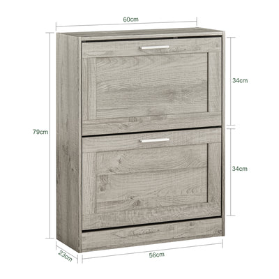 SoBuy FSR137-HG Armoire à Chaussures 2 Abattants Réglables, Slim pour Entrée Couloir – Gris Effet Bois