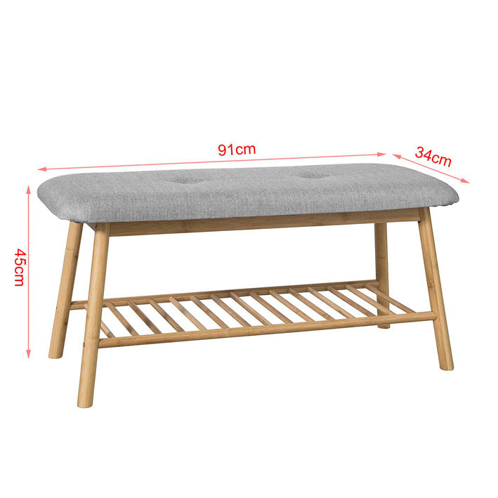 SoBuy FSR24-K-HG Banc pentru Pantofi cu Design Modern, cu Șezut și 1 Raft de Depozitare pentru Intrare – 91x34x45 cm, Gri