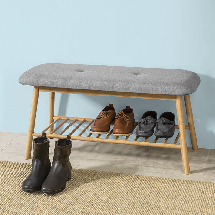 SoBuy FSR24-K-HG Banc pentru Pantofi cu Design Modern, cu Șezut și 1 Raft de Depozitare pentru Intrare – 91x34x45 cm, Gri