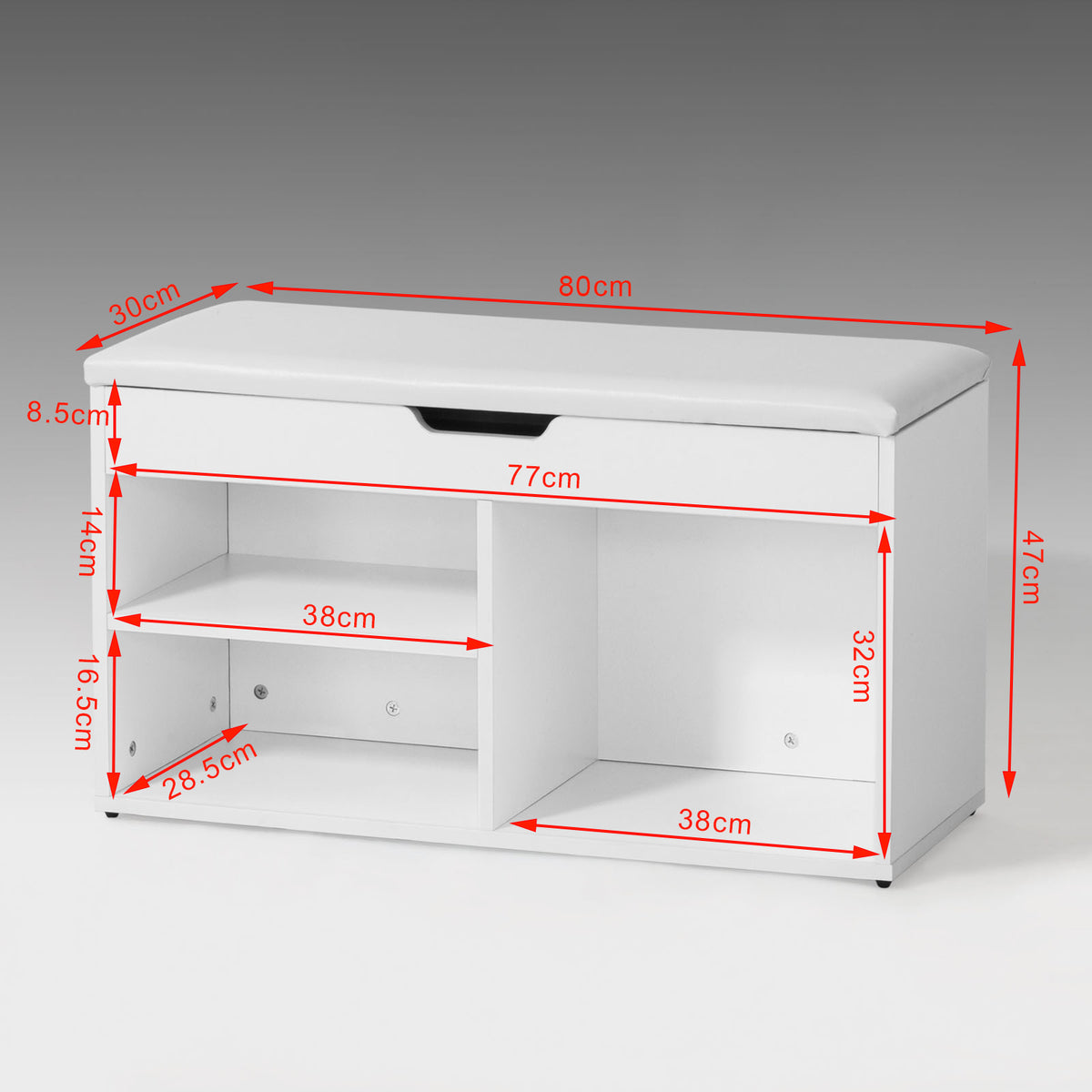 SoBuy FSR27-W Banc pentru Pantofi cu Pernă Căptușită și Spațiu de Depozitare pentru Cizme, Mobilier de Hol – 80x30x47 cm, Alb