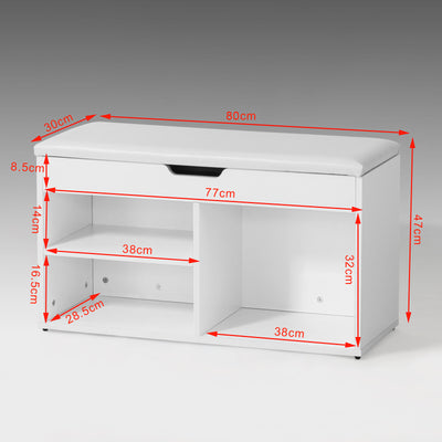 SoBuy FSR27-W Banc pentru Pantofi cu Pernă Căptușită și Spațiu de Depozitare pentru Cizme, Mobilier de Hol – 80x30x47 cm, Alb