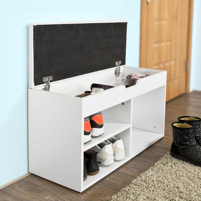 SoBuy FSR27-W Banc pentru Pantofi cu Pernă Căptușită și Spațiu de Depozitare pentru Cizme, Mobilier de Hol – 80x30x47 cm, Alb