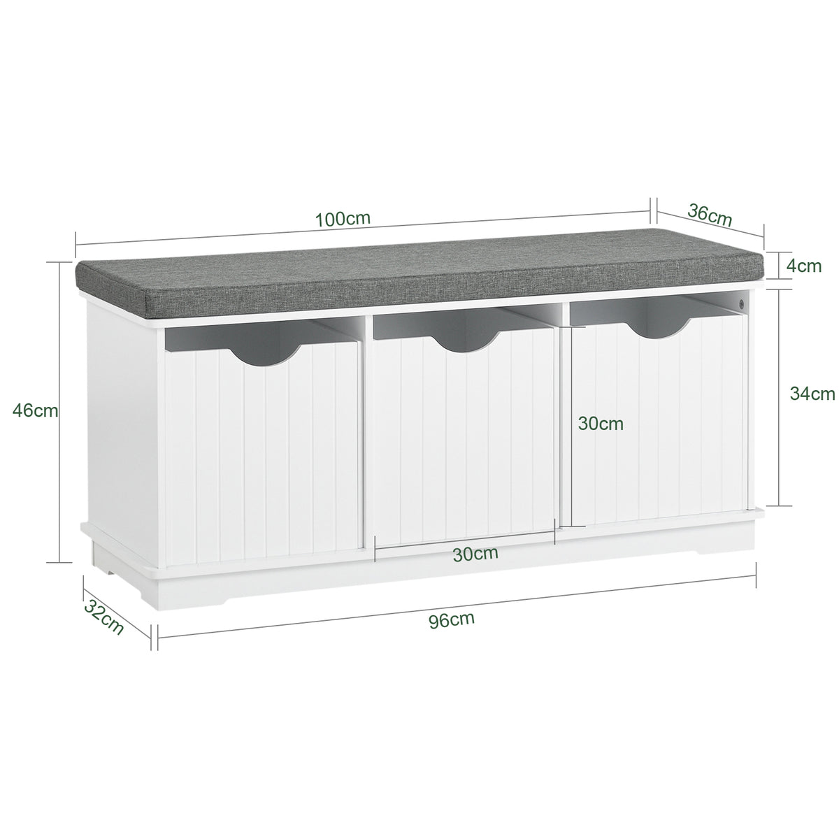 SoBuy FSR30-W Banc pentru Pantofi cu Pernă Căptușită și 3 Compartimente de Depozitare pentru Hol – 100x36x46 cm, Alb