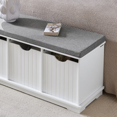SoBuy FSR30-W Banc pentru Pantofi cu Pernă Căptușită și 3 Compartimente de Depozitare pentru Hol – 100x36x46 cm, Alb