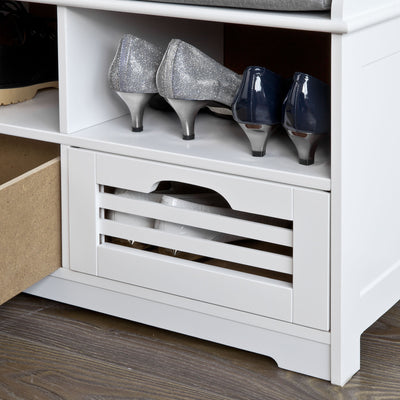 SoBuy FSR36-K-W Banc à Chaussures avec Coussin Rembourré et Rangement, Meuble d'Entrée Compact – 71x35x43 cm, Blanc