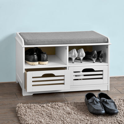 SoBuy FSR36-K-W Banc à Chaussures avec Coussin Rembourré et Rangement, Meuble d'Entrée Compact – 71x35x43 cm, Blanc