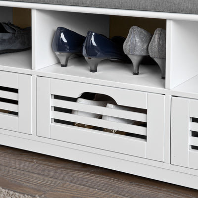 SoBuy FSR36-W Banc pentru Pantofi cu Pernă Căptușită și Spațiu de Depozitare, Mobilier de Intrare – 105x35x43 cm, Alb