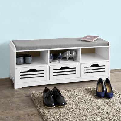 SoBuy FSR36-W Banc pentru Pantofi cu Pernă Căptușită și Spațiu de Depozitare, Mobilier de Intrare – 105x35x43 cm, Alb