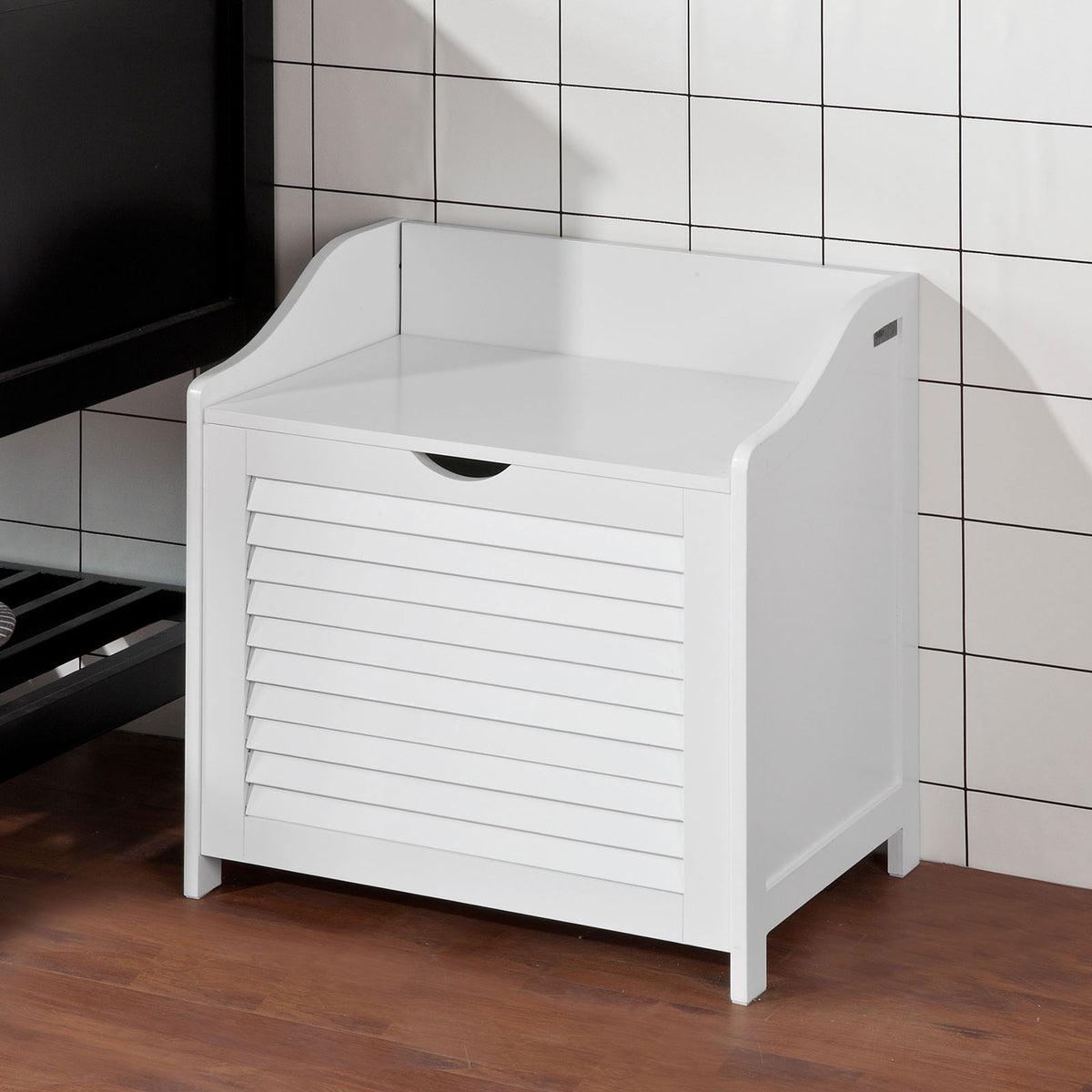 SoBuy FSR40-W Banc de Rangement avec Coussin Rembourré et Sac à Linge Amovible pour Entrée – 50x35x53 cm, Blanc