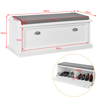 SoBuy FSR41-W Banc de Pantofi cu Pernă Căptușită și Spațiu de Depozitare pentru Hol/Antreu – 105x34x44 cm, Alb