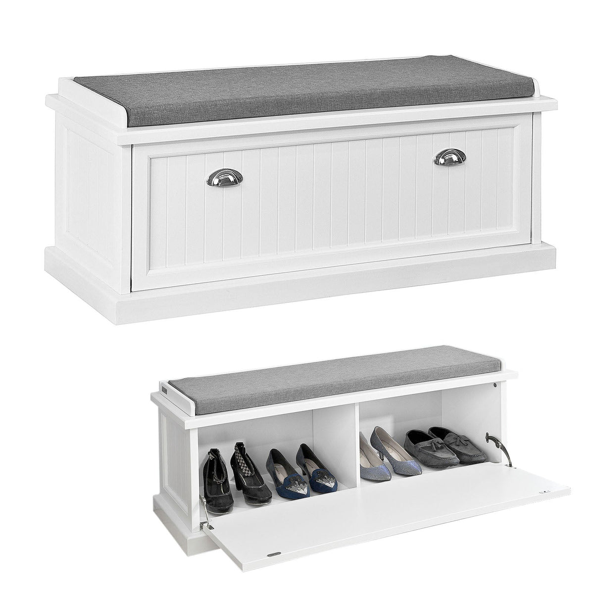 SoBuy FSR41-W Banc à Chaussures avec Coussin Rembourré et Rangement pour Entrée Couloir – 105x34x44 cm, Blanc