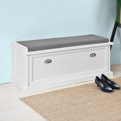 SoBuy FSR41-W Banc de Pantofi cu Pernă Căptușită și Spațiu de Depozitare pentru Hol/Antreu – 105x34x44 cm, Alb