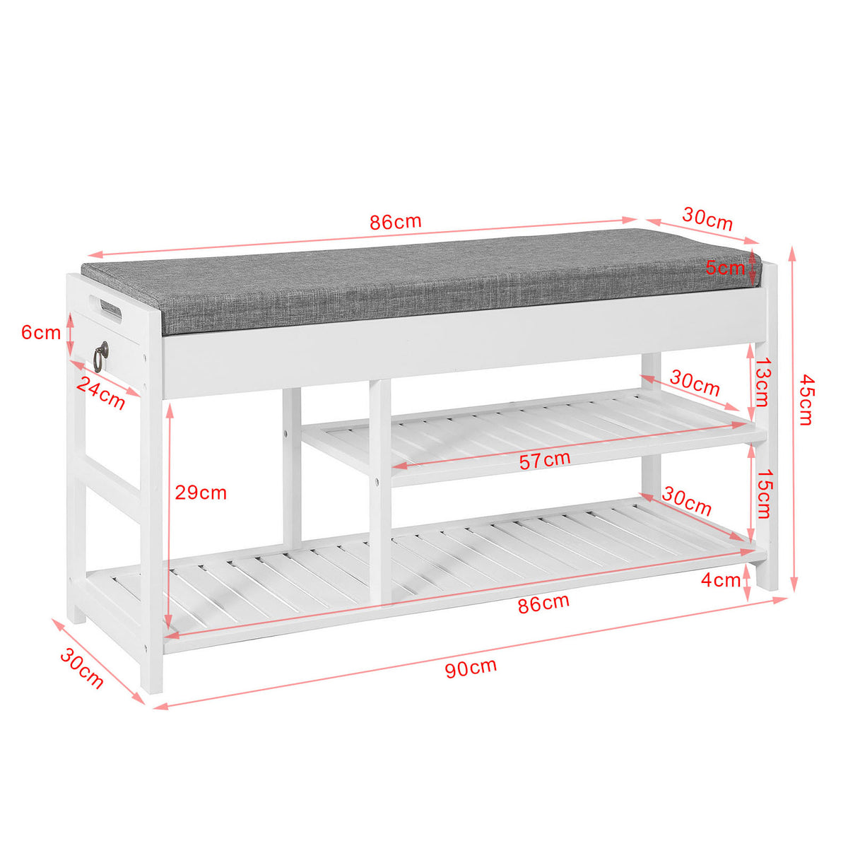 SoBuy FSR47-W Banc pentru Pantofi cu Șezut și Sertare, Organizator de Pantofi