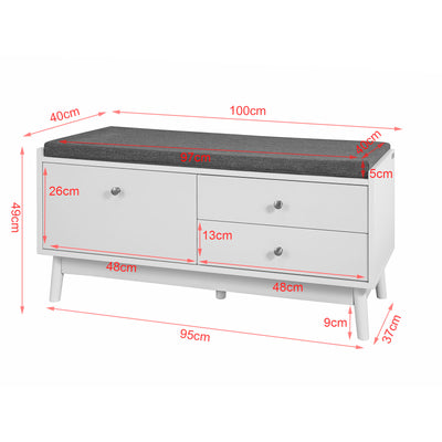 SoBuy FSR56-W Banc pentru Pantofi cu Pernă Căptușită și 3 Sertare pentru Hol Intrare – 100x40x49 cm, Alb
