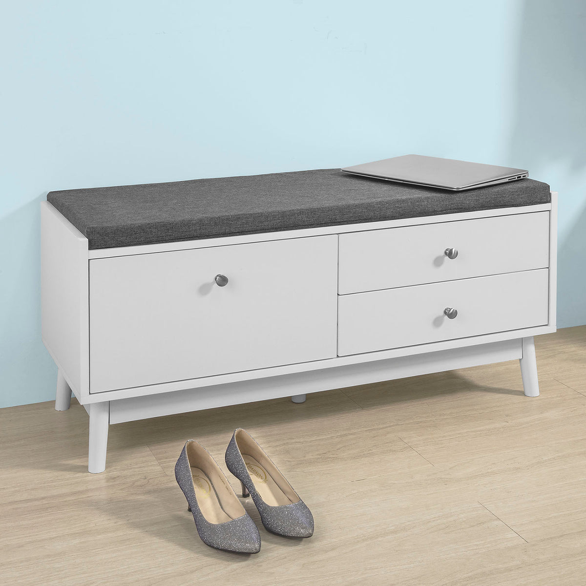 SoBuy FSR56-W Banc pentru Pantofi cu Pernă Căptușită și 3 Sertare pentru Hol Intrare – 100x40x49 cm, Alb