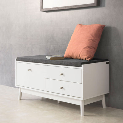 SoBuy FSR56-W Banc pentru Pantofi cu Pernă Căptușită și 3 Sertare pentru Hol Intrare – 100x40x49 cm, Alb