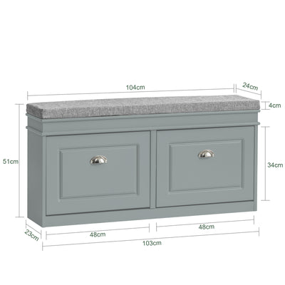SoBuy FSR64-HG Banc pentru Pantofi 104cm – 2 Uși cu Rabat, Pernă Detașabilă, 150kg, Certificat FSC®, Subțire 24cm – Gri