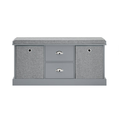 SoBuy FSR66-DG Banc de Rangement avec Coussin Rembourré, 2 Tiroirs et 2 Paniers Meuble Bas Entrée Commode à Chaussure Banquette Confortable
