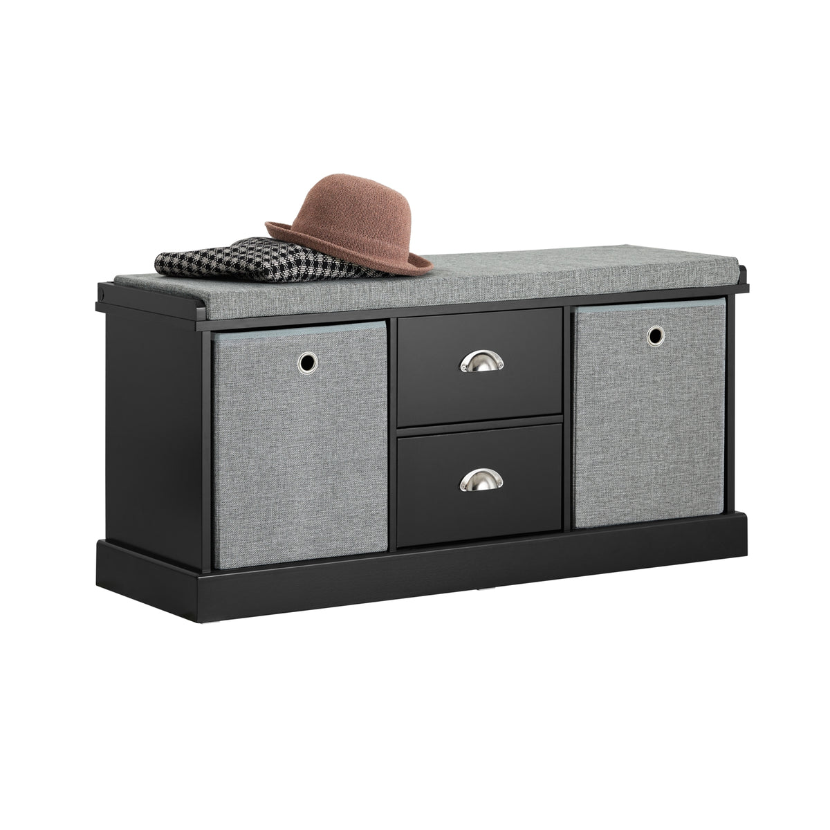 SoBuy FSR66-SCH Banc de Rangement avec Coussin Rembourré, 2 Tiroirs et 2 Paniers Meuble Bas Entrée Commode à Chaussure Banque