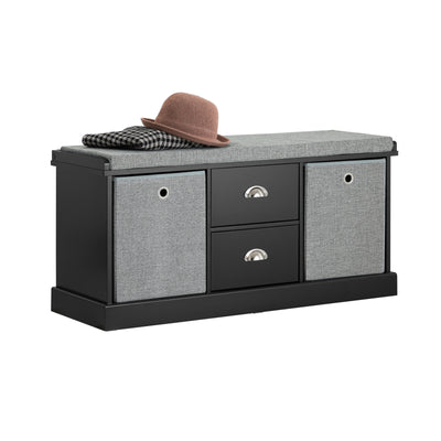 SoBuy FSR66-SCH Banc de Rangement avec Coussin Rembourré, 2 Tiroirs et 2 Paniers Meuble Bas Entrée Commode à Chaussure Banque
