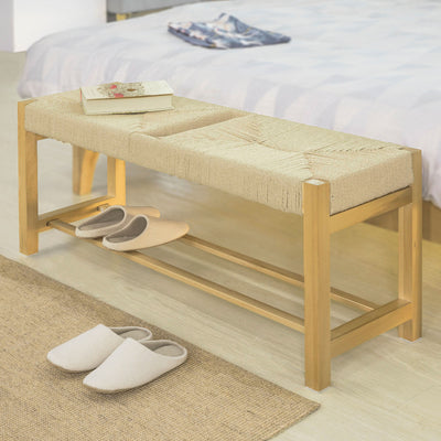 SoBuy FSR68-N Banc à Chaussures Design avec Assise et Rangement pour Entrée Couloir – 110x36x46 cm, Naturel