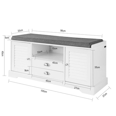 SoBuy FSR71-W Banc de Pantofi cu Pernă Căptușită și Spațiu de Depozitare pentru Hol/Intrare – 105x37x49 cm, Alb