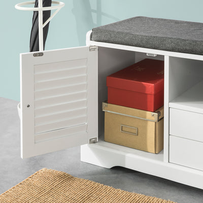 SoBuy FSR71-W Banc de Pantofi cu Pernă Căptușită și Spațiu de Depozitare pentru Hol/Intrare – 105x37x49 cm, Alb