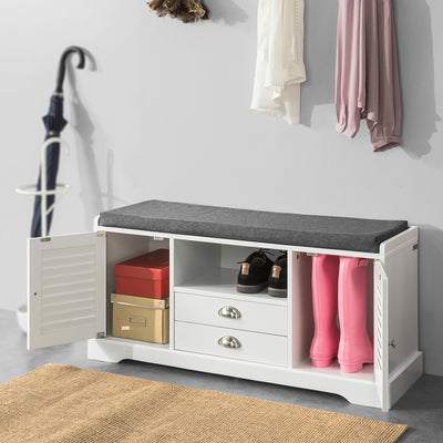 SoBuy FSR71-W Banc de Pantofi cu Pernă Căptușită și Spațiu de Depozitare pentru Hol/Intrare – 105x37x49 cm, Alb