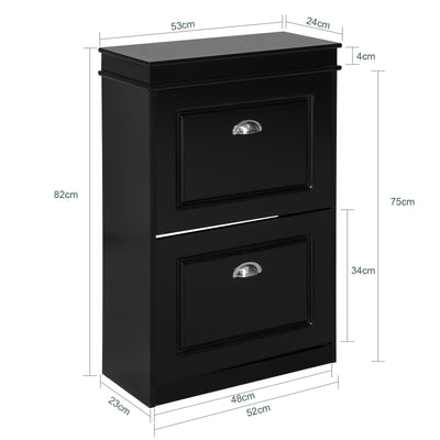 SoBuy FSR78-SCH Dulap pantofi cu 2 compartimente, Organizator încălțăminte pentru 8 perechi în hol/intrare – 54x24x83 cm, Negru
