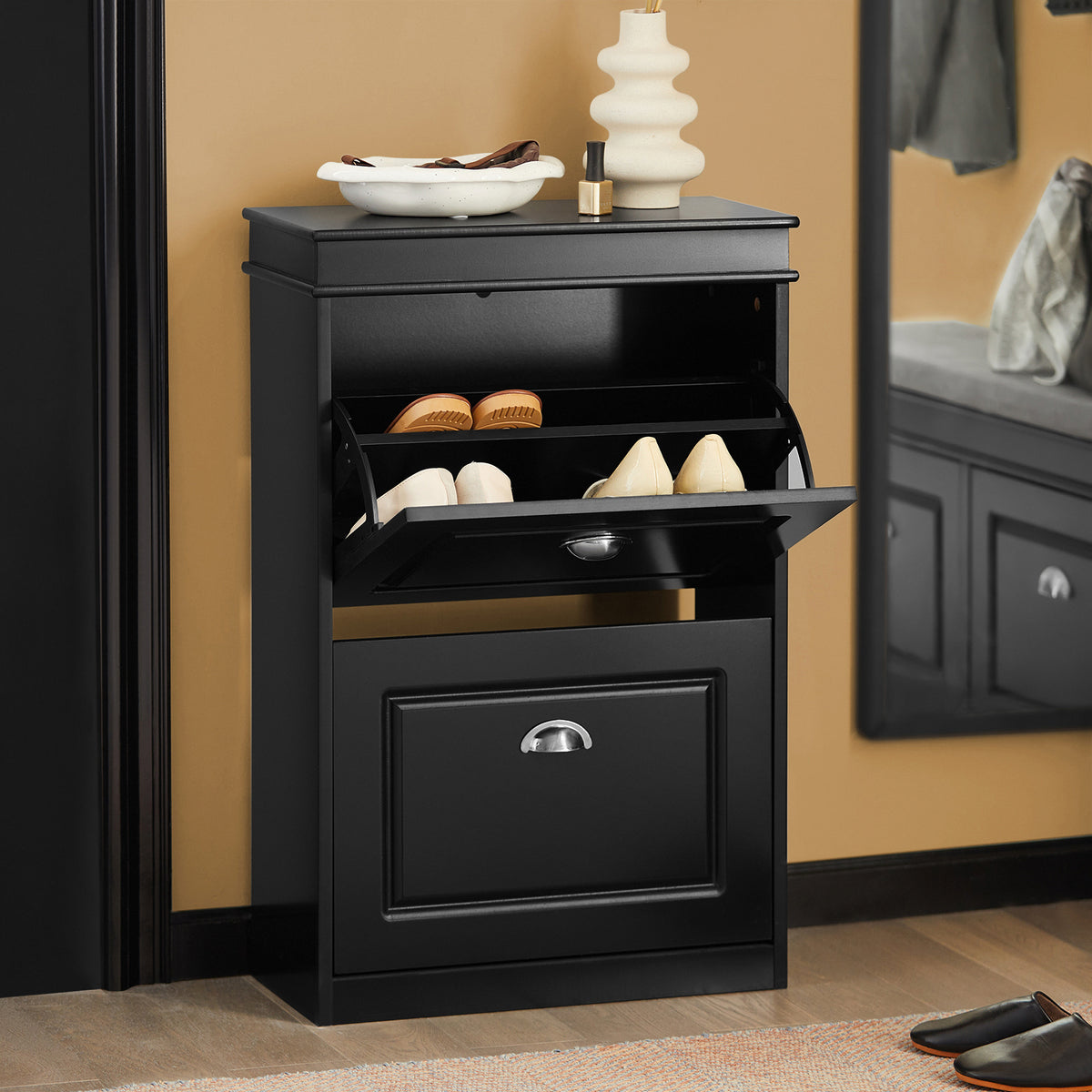 SoBuy FSR78-SCH Dulap pantofi cu 2 compartimente, Organizator încălțăminte pentru 8 perechi în hol/intrare – 54x24x83 cm, Negru