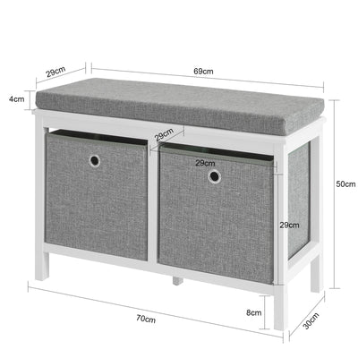 SoBuy FSR81-HG Banc pentru Pantofi cu Pernă Căptușită și 2 Coșuri de Depozitare pentru Hol – 70x30x50 cm, Gri