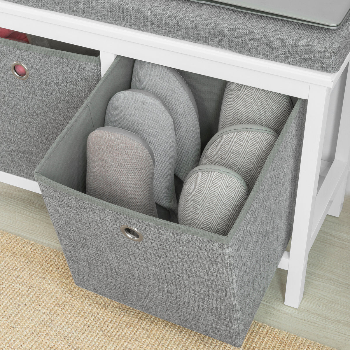 SoBuy FSR81-HG Banc pentru Pantofi cu Pernă Căptușită și 2 Coșuri de Depozitare pentru Hol – 70x30x50 cm, Gri