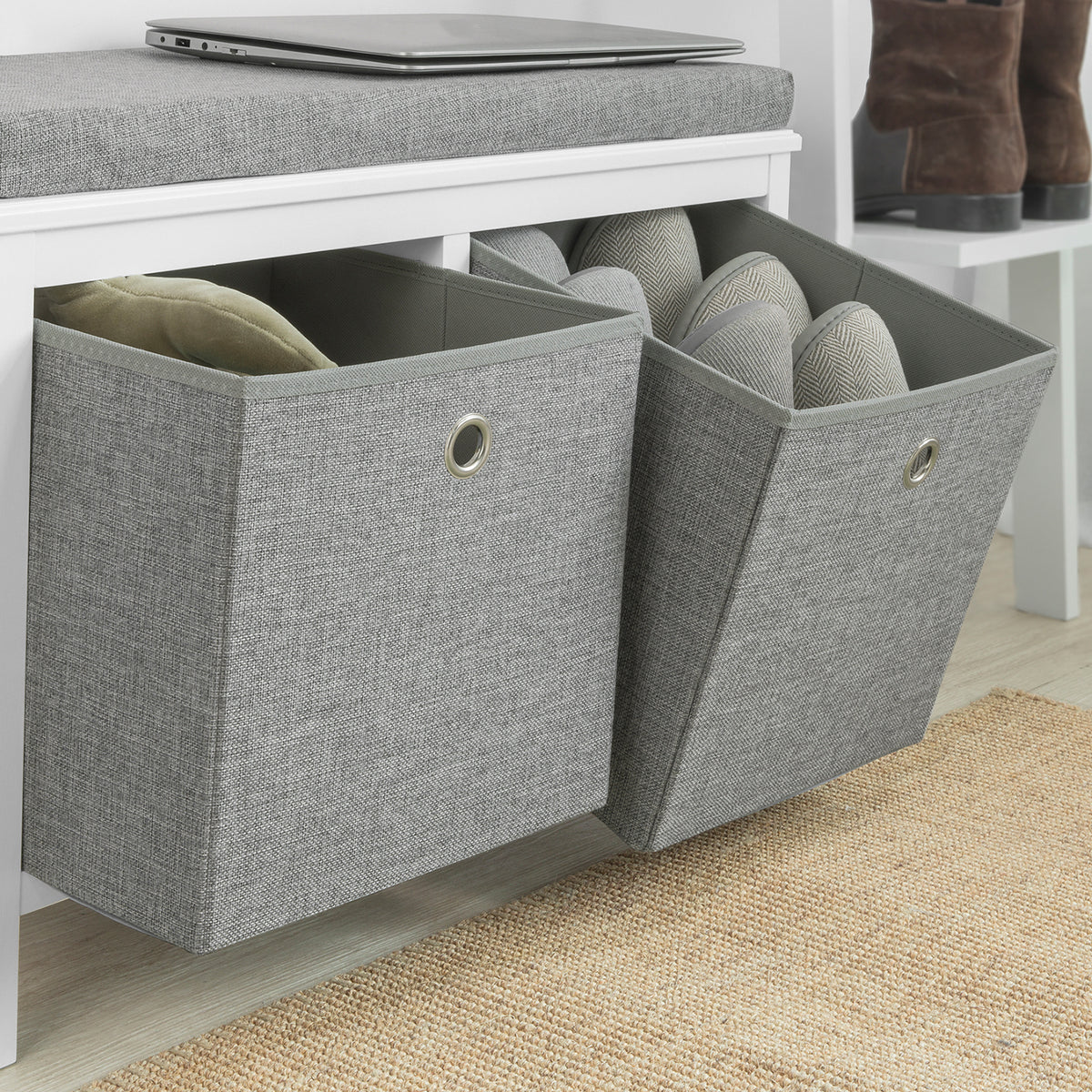 SoBuy FSR81-HG Banc pentru Pantofi cu Pernă Căptușită și 2 Coșuri de Depozitare pentru Hol – 70x30x50 cm, Gri